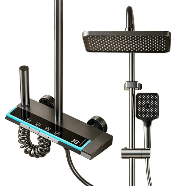 Væghængt brusesystem, digital skærm, 4 funktioner,Grå