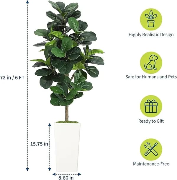 Fiddle Leaf Fig Träd, Realistisk Växtdesign, Inomhusdekoration,180cm