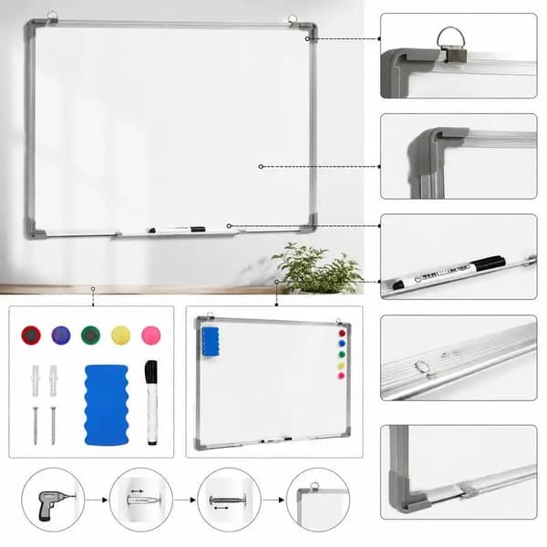 Magnetisk whiteboard, robust aluminiumram, enkel installation,Vit