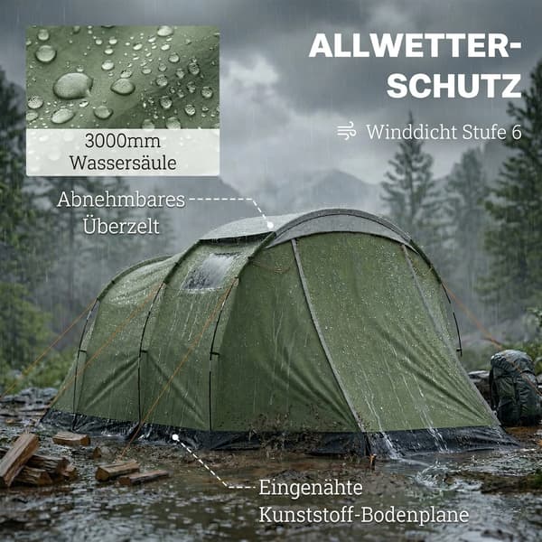 Campingtält, Rymlig Design, Allvädersskydd,ljusgrön