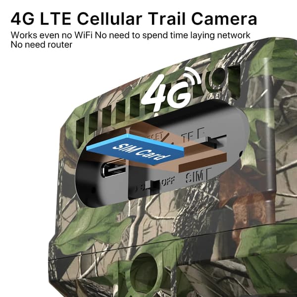 Trailkamera, 4G-forbindelse, solenergi,Kamera UDEN kort
