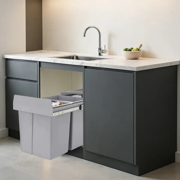Affaldsbeholder, Dobbelt 20L Beholdere, Glat Utrækningsdesign,Grå