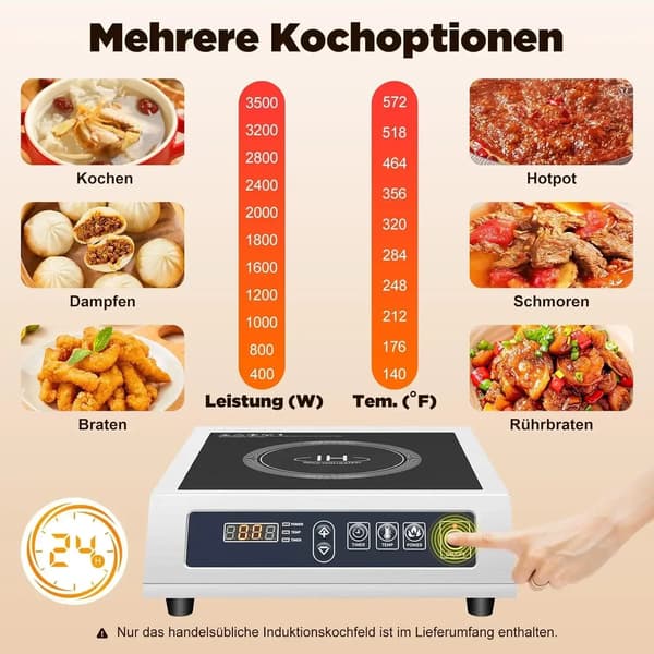 Induktionskoge, Høj Effekt 3500W, Holdbart Rustfrit Stål,sort