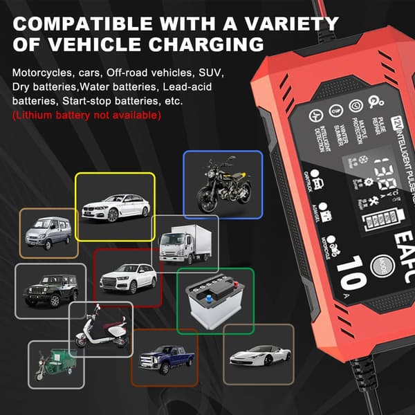 Bilbatteriladdare, Intelligent Detektion, Multiskyddssystem,12V 10A