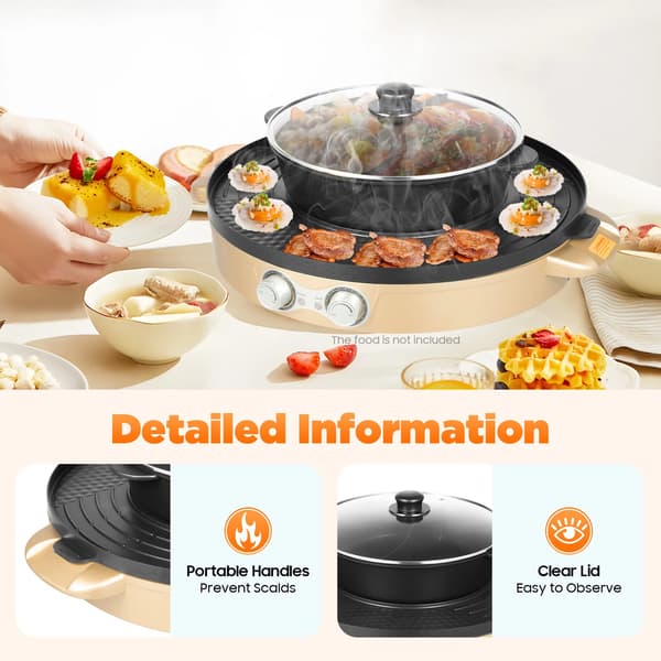 Hot Pot, Dobbelt-zone Madlavning, Non-stick Grillplade,Guld