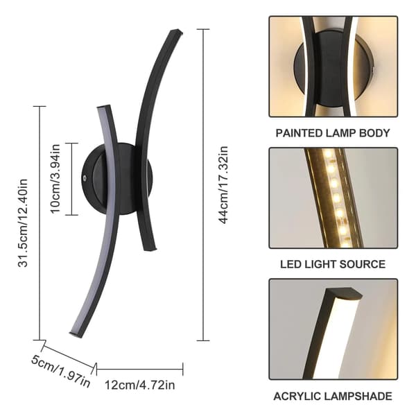 LED Væglampe, Stilfuldt Design, Effektiv Belysning,Sort-Varm Lys, sort