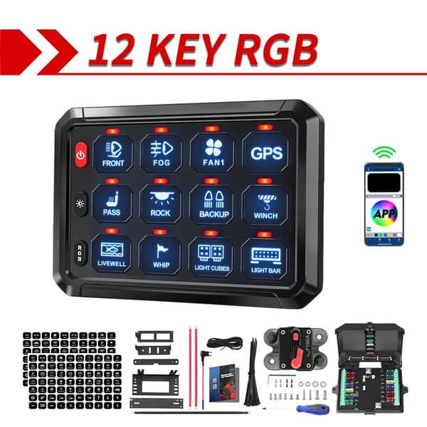 12 Nøgle RGB Switch Panel, Tilpasselige Kontakter, Universelt 12-24V Strøm System,12 Gangs med APP