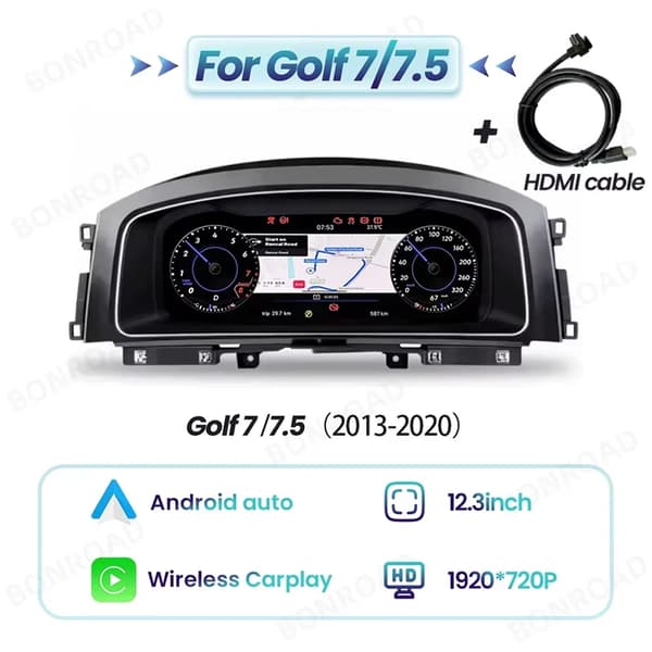 Digitalt målercluster, Virtuelt cockpit, Plug and play,Golf 7-HDMI