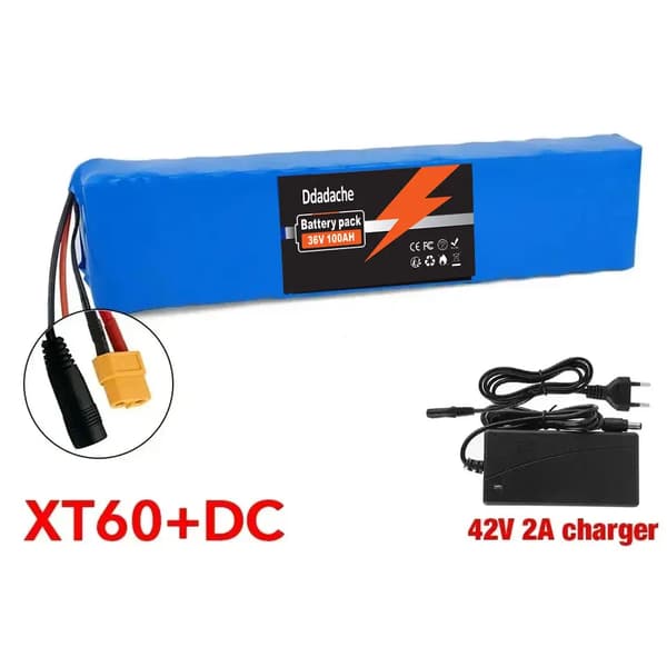 Litiumbatteripaket, 100Ah kapacitet, BMS ingår, XT60-DC-laddare