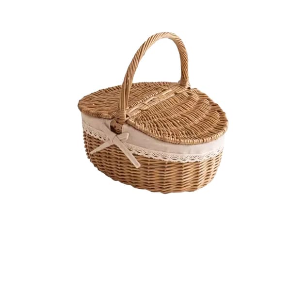 Flettet Picnic Kurv, Dobbelt-låg Design, Aftageligt Foder,grøn