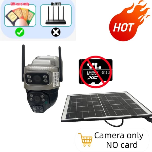 Utomhus säkerhetskamera, solenergi, 12MP dubbelobjektiv,Endast kamera INGEN kort