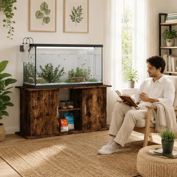 Akvariestödsenhet, Hållbart konstruerat trä, Elegant modern design,Brun