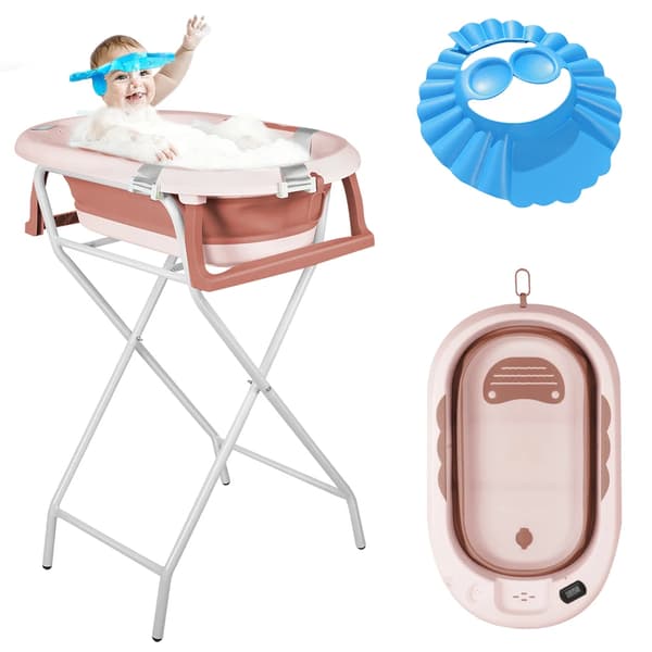 Babybad, Foldbart Design, Indbygget Termometer,Pink
