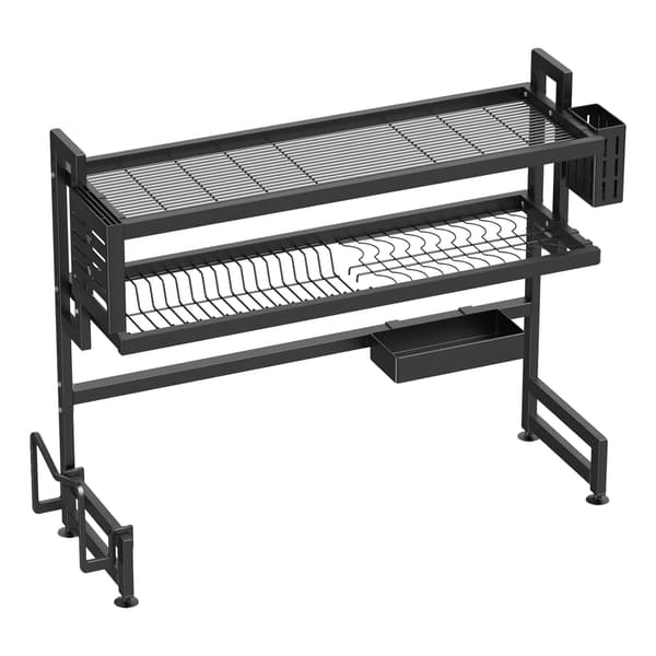 Køkkenvaskestativ, 2-lags design, multifunktionel opbevaring,PL-Sort