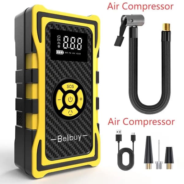 Startkablar och Luftkompressor, 8000mAh Batteri, Multifunktionell Design,Luftpump-a
