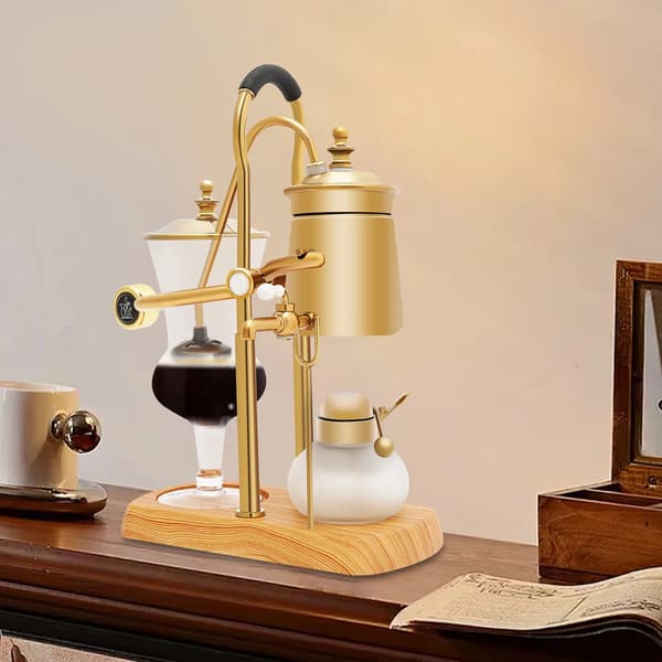 Siphon Kaffeemaskine, Manuel Betjening, Elegant Design,Guld