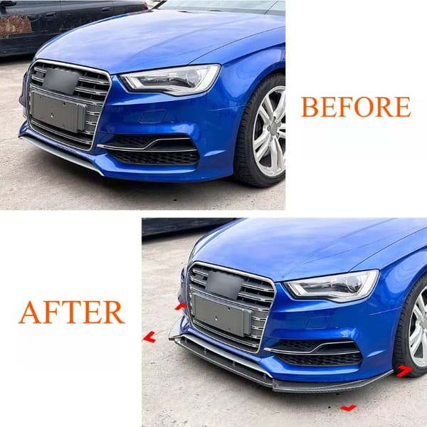 Front Bumper Lip Spoiler, Holdbar ABS Konstruktion, Nem Installation,Glansfuld Sort