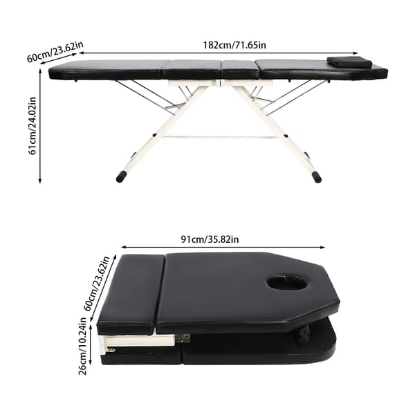 Massagebord, Justerbart Ryggstöd, Fällbar Design,svart