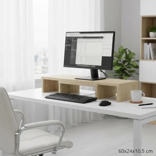 Monitorställ, konstruerat trädesign, inbyggda förvaringsfack,Brun