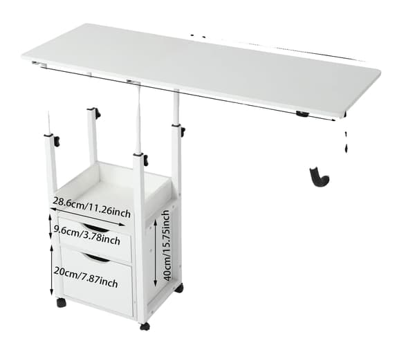 Overbed Bord, Højdejusterbart, Rullende Design,HVID