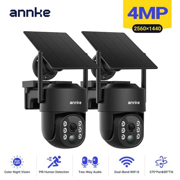 Säkerhetskamera, solenergi, 4MP nattseende,2PCS, Ingen kontakt