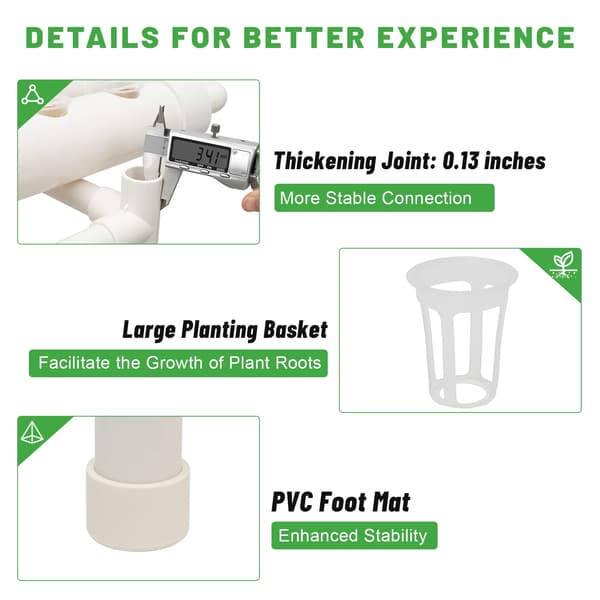 Hydroponiskt växtsystem, PVC-U-material, 3 lager, 108 växtplatser, 12 rör, vertikal trädgårdsdesign