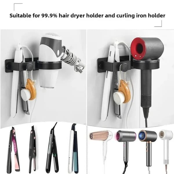 Hårtørrerholder, Væghængt, Holdbart Aluminiumlegering,B-Sort1