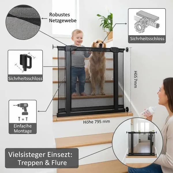 Säkerhetsgrind, Fällbar Design, Säkerhetslås Mekanism, svart