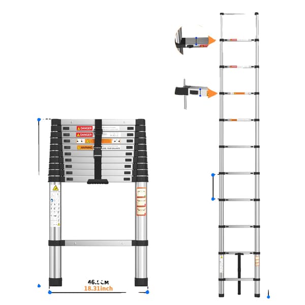 Teleskopisk Vindstrappa, Rostfritt Stål, 150kg Lastkapacitet,3.2m