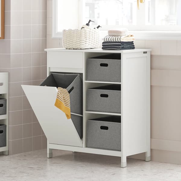 Tvättskåp, Fällbara Korgar, Kompakt Design,VIT