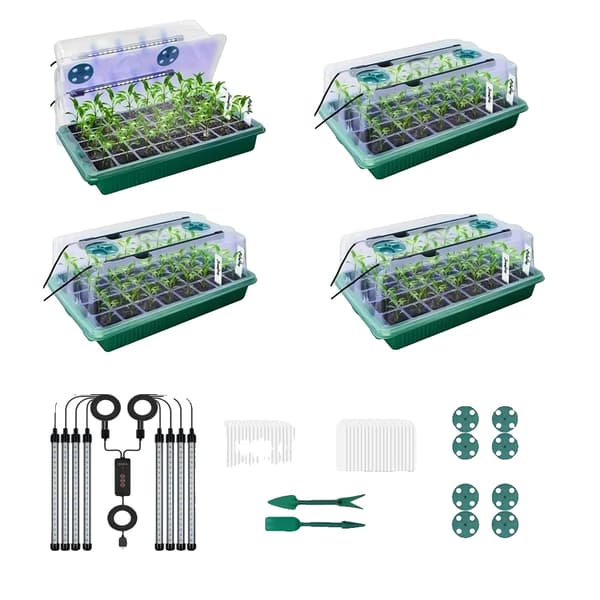 Frøspiringsbakke, 160 celler, højkuppeldesign, 8 LED vækstlys, smart timer, plastmateriale