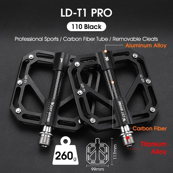 Flade pedaler, titaniumlegering, ultra-glatte lejer,LDT1 PRO Sort