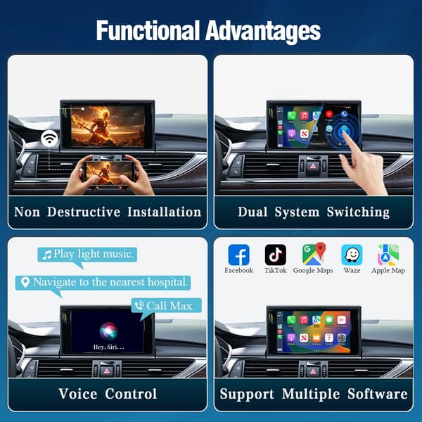 CarPlay och Android Auto-gränssnitt, Enkel installation, USB-programvaruuppgradering,För A6 A7 MHI2
