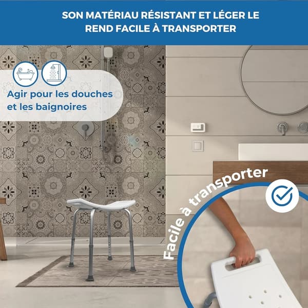 Duschpall, Justerbar Höjd, Ergonomisk Design,VIT