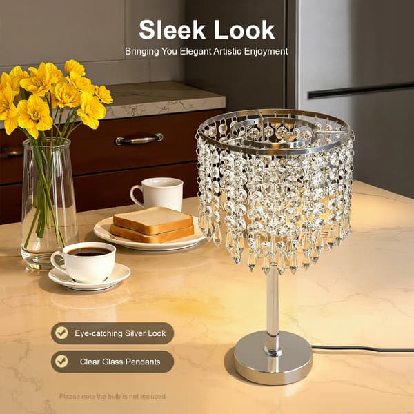 Bordlampe, Krystal Skærm, Moderne Rustfrit Stål Design,HVID