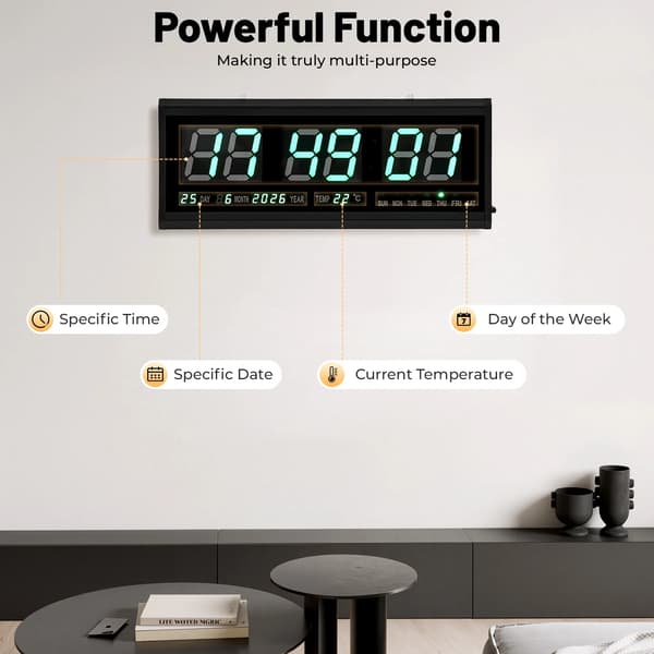 Vægur, Overdimensioneret LED-display, Multifunktionelle funktioner,sort