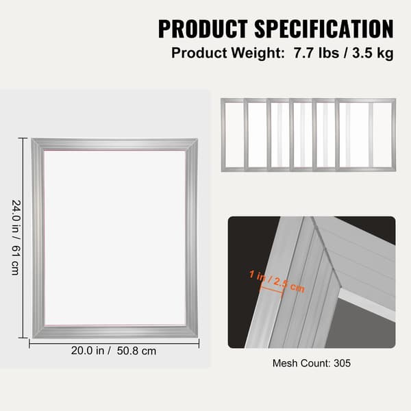 Screentryckset, Hållbar Ram, Högpresterande Nät,6 PCS 305 Mesh