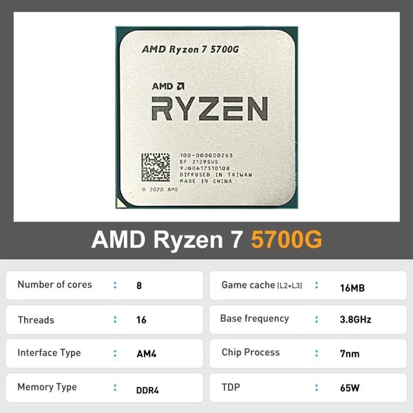 Processor, 8 kerner, 16 tråde, maksimal boost klokke 4,6 GHz, L3 cache 16 MB, 65W TDP