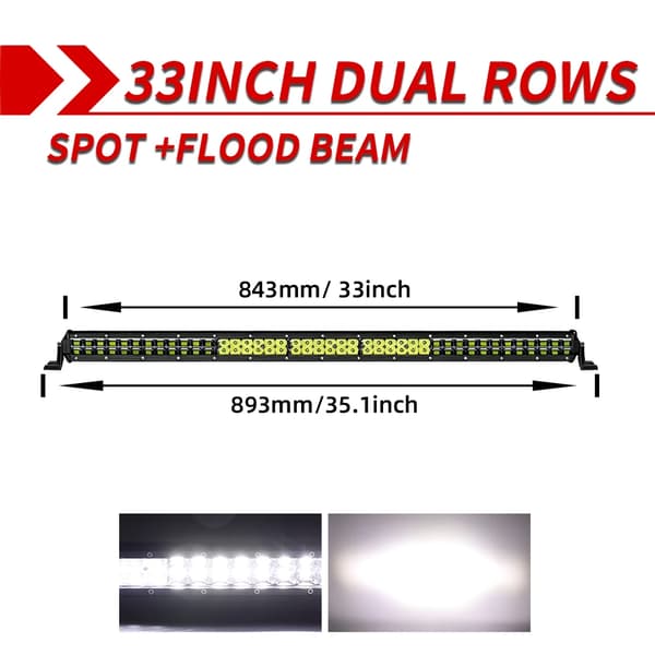 LED Lysbar, Dobbelt Række Design, Justerbart Strålemønster,33tommer Spot Flood