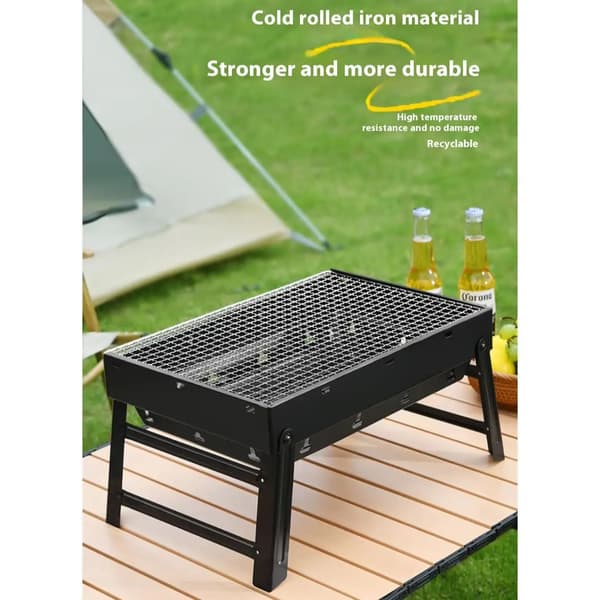 Bärbar BBQ-grill, kolmatlagning, hopfällbar design,svart