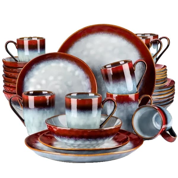 Middagssats, Elegant Design, Mikrovågs- och Diskmaskinssäker,32-PCS RÖD