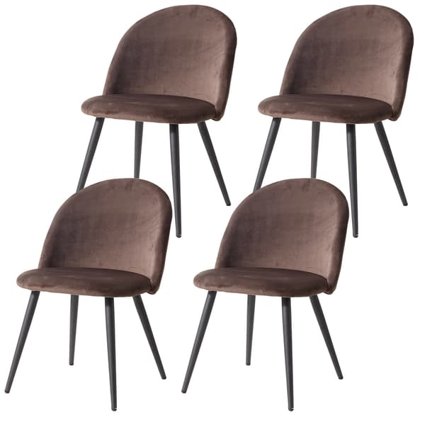 Matstol, Set om 4, Sammetstoppad, Robust Metallben,Brun