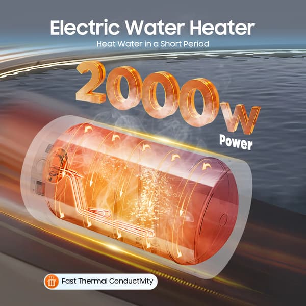 Elektrisk Vattenvärmare, 2000W Effekt, LED-display,Vit