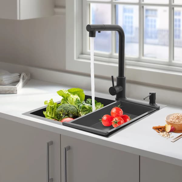 Køkkenvask, Holdbart Rustfrit Stål, Effektiv Afløbsdesign,Sort