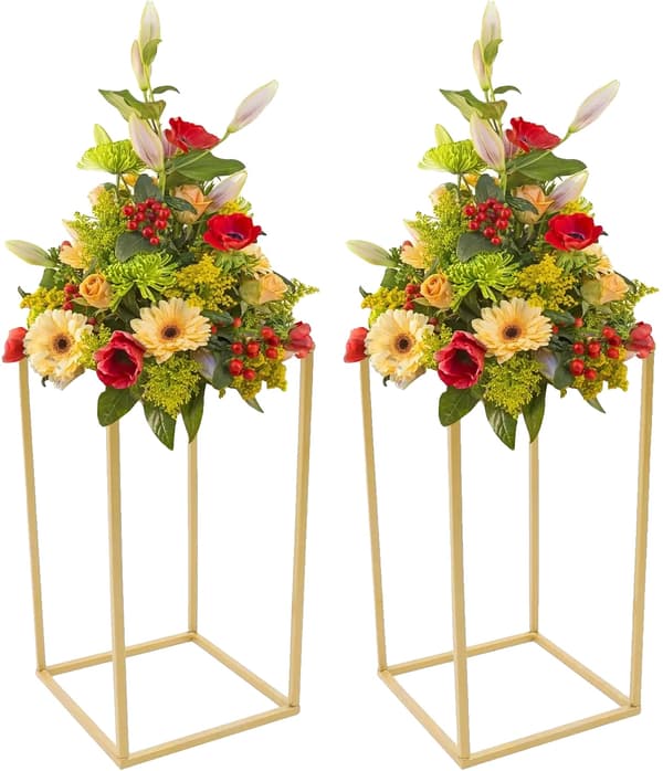 Blomsterställ, Hållbart Järn, Geometrisk Design,Guld