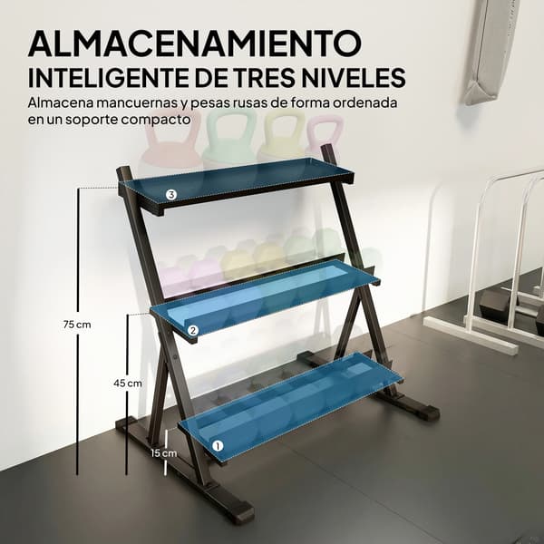 Håndvægte Rack, 3-Niveau Design, Stål Konstruktion,sort