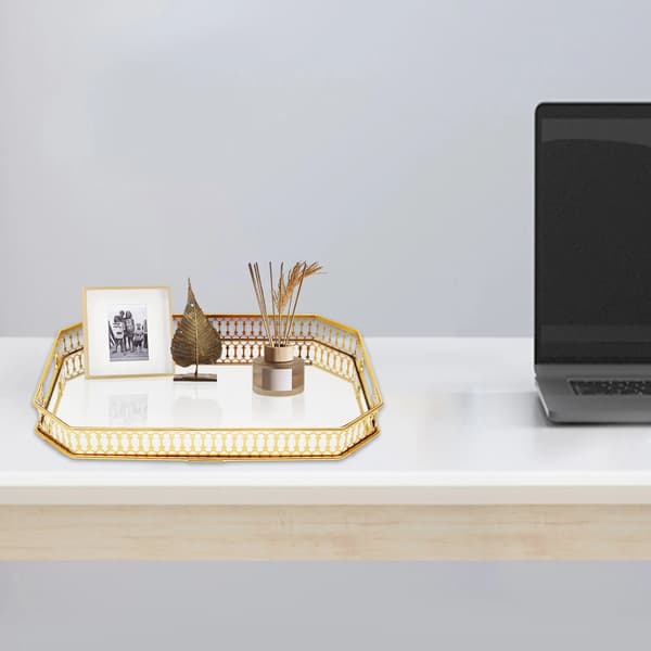 Serveringsbricka, Guld Modern Design, Hållbar Järn och Glas,Guld