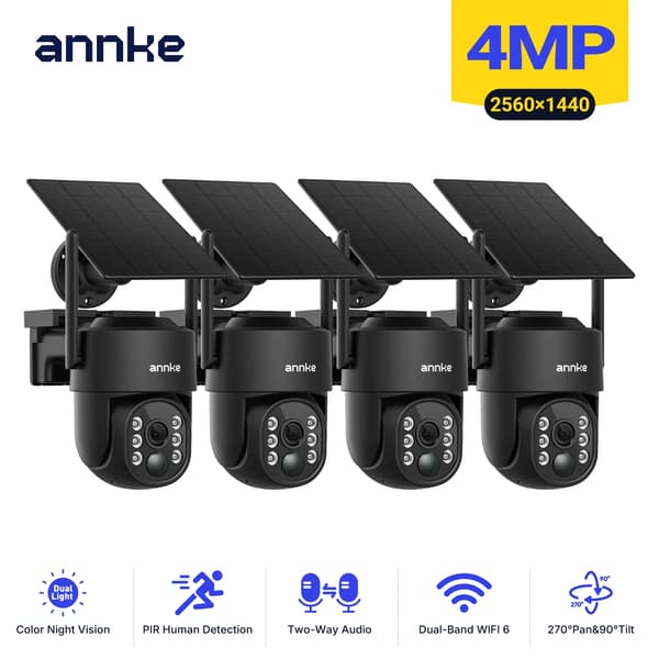 Säkerhetskamera, solenergi, 4MP nattseende,4PCS, Ingen plug-a