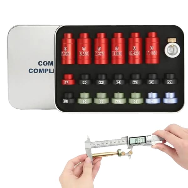 Headspace Gauge Comparator Kit, Aluminium Material, 14 Inserts, 6 Bushings, Compatible with Various Bullet Sizes, Precision Reloading Application