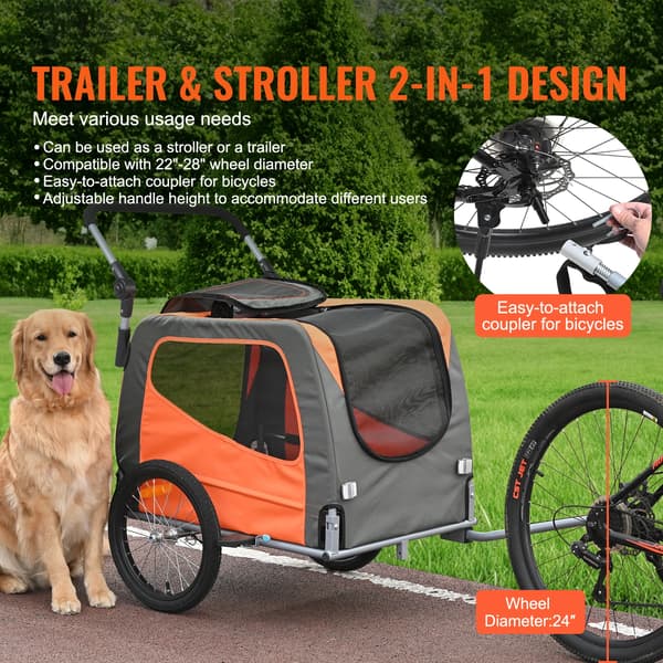 Hundecykeltrailer, 2-i-1 design, justerbart håndtag,66 lbs